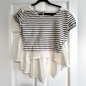 Free People Stripe Cuff Sleeve Top